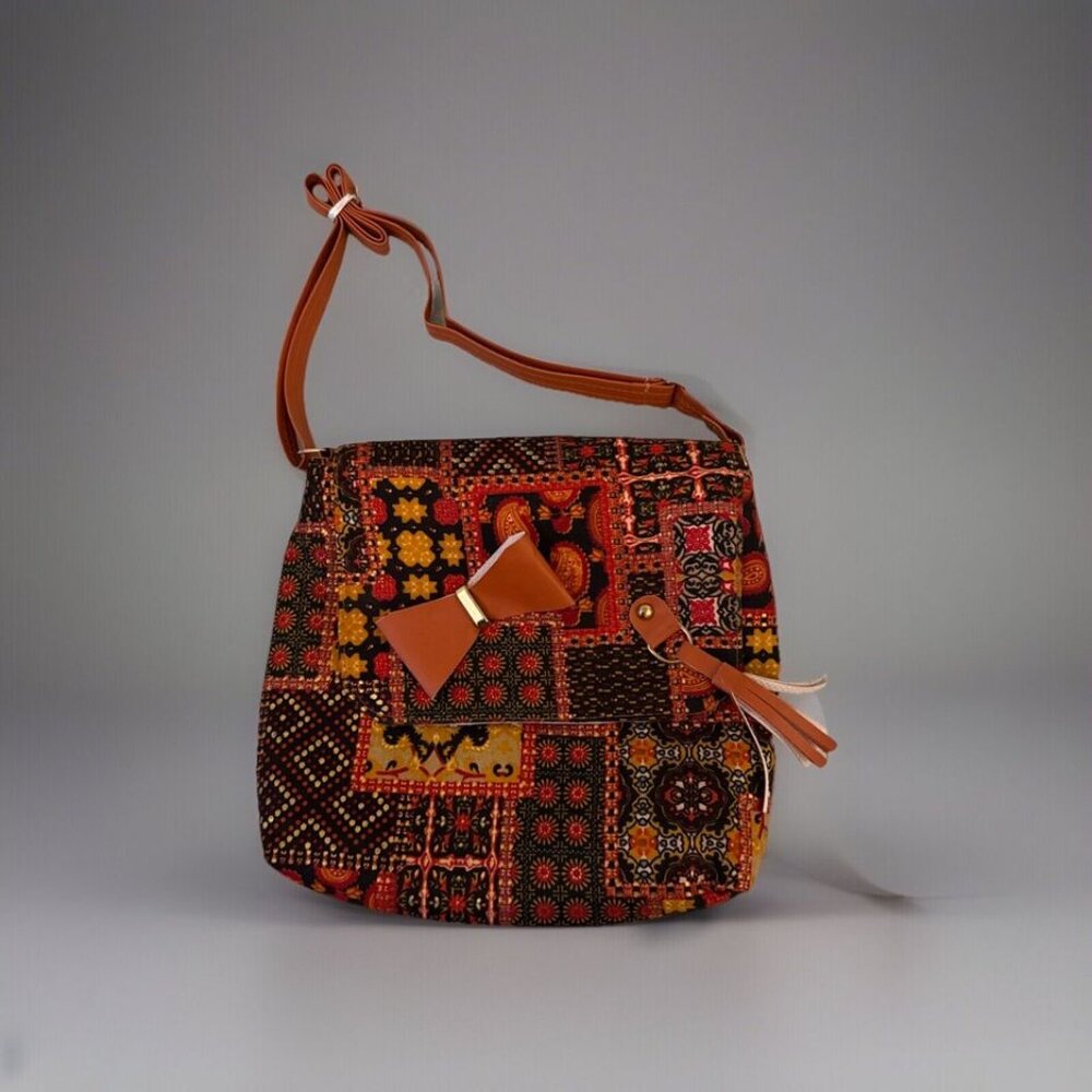 🎒 Boho Patchwork Crossbody Bag | Tassel & Bow Accent | Lightweight & Stylish